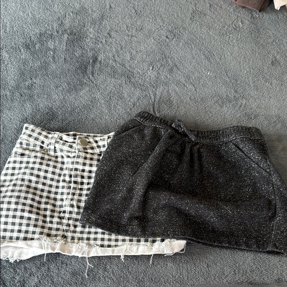 Black and White Checkered Skirt and Black glitter skirt